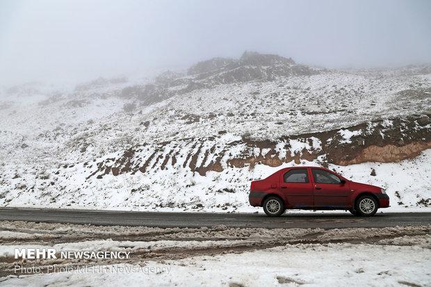 بارش برف گردنه های استان قزوین را سفیدپوش کرد